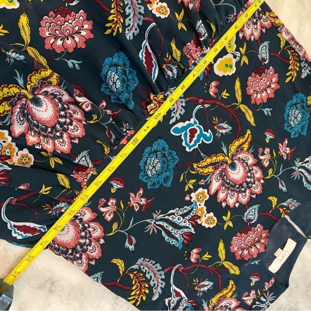 Ann Taylor LOFT Teal Floral Peplum Blouse, Size Small. - Picture 7 of 11
